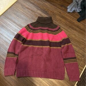 Lands' End Women's Turtleneck Sweater in Pink and Brown Stripes